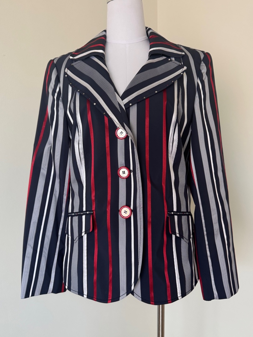 Basler Selection red, white and blue patriotic Striped Blazer Jacket Size 44 US